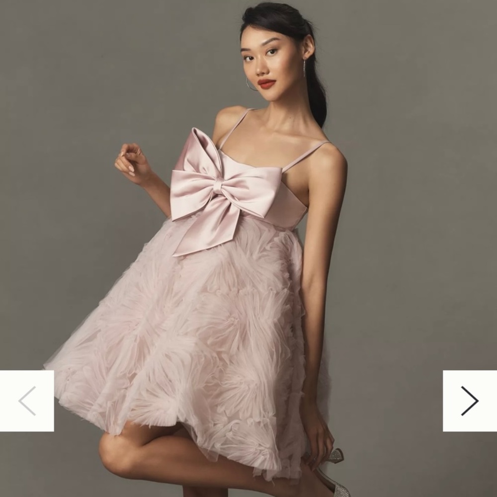 Mac Duggal Bow Front Tulle Mini Dress in Pink